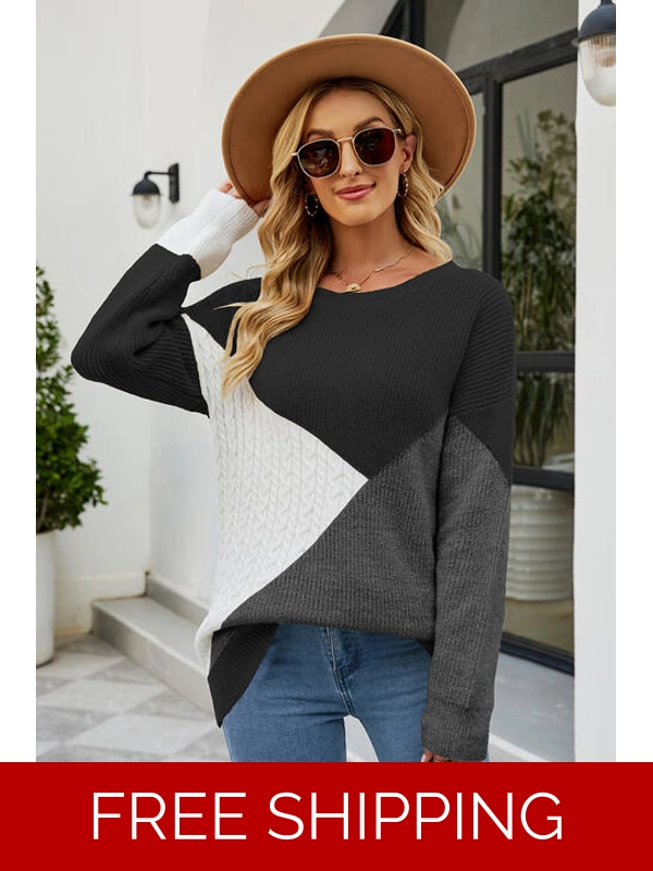 Color Block Round Neck Sweater